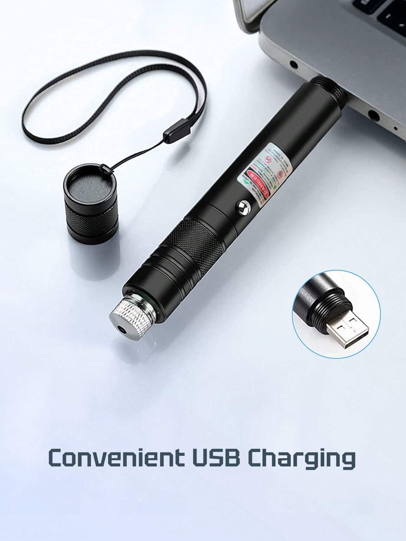 Teckwe USB 可充电激光灯，长距离绿光手电筒激光笔，可充电 USB 激光笔猫玩具，带星盖，可调焦，适用于狗猫/教学/户外狩猎圣诞礼物，秋季和冬季假期营地的必备品