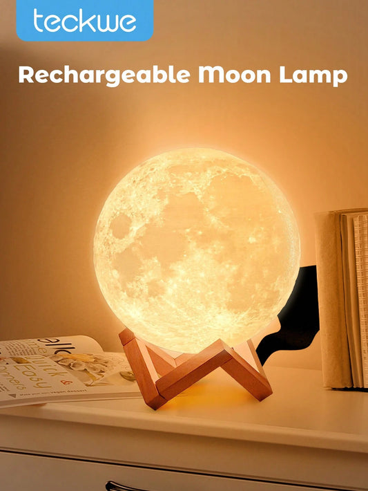 Teckwe Decor Lamp,LED Moon Lamp With Base,Night Light,Chargeable Dask Lamp For Room Decoration & Kid's Gifts Christmas Gifts,Must-Haves For Autumn And Winter Holiday Camping Holiday Essentials Vacation Accessories,Camping Supplies