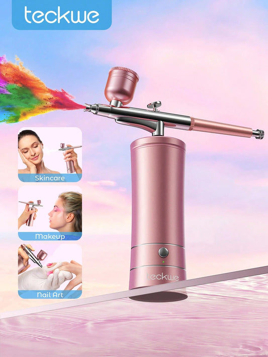 Teckwe Airbrush Kit With Compressor, Even Atomization Rechargeable Cordless Airbrush With 0.3mm Nozzle And Cleaning Brush Set For Hydration, Painting, Cake, Barber Christmas Gifts, Must-Haves For Autumn And Winter