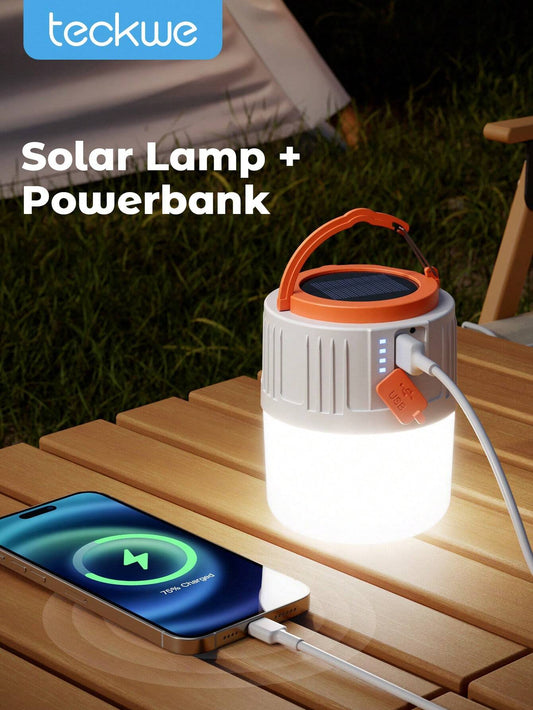 Teckwe 2-In-1 Solar Camping Lantern And Phone Charger,Solar Powered LED Portable Outdoor Lighting Lamp With Mobile Phone Charging Function,Inflatable LED Lamp For Camping,Hiking And Travel Emergency Light For Power Outages,Hurricane,Survival Kits Christma