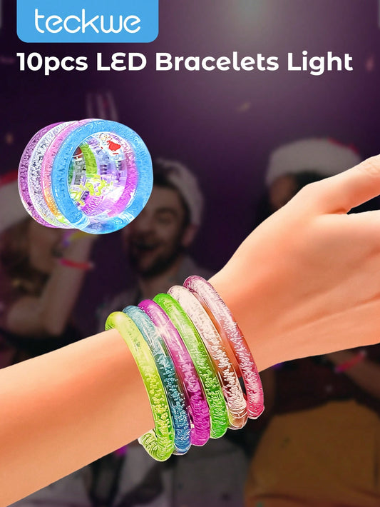 Teckwe 10Pcs Lighting Colorful Glowing Wristband,Glow Bracelets,Light Up Bracelets Toys,Glow In The Dark Party Supplies For Adults,Neon Rave Party Favors For Concert Birthday Carnival Parties Night Events,Christmas