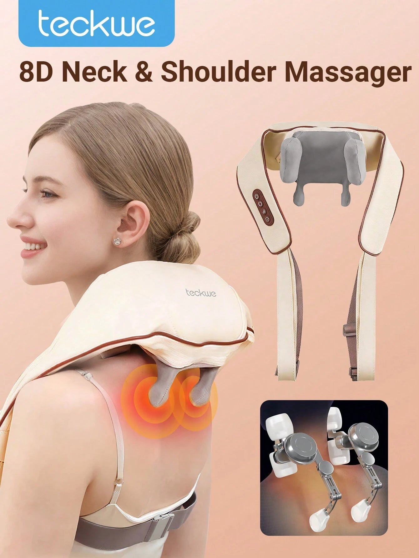 Teckwe Electric 8D Shoulder And Neck Massager,Neck Massager With Heat,Shiatsu Neck And Shoulder Massage Pillow For Neck,Back The Shoulders And Trapezius Muscles Relief,Gifts For Men Women Mom Dad Christmas Gifts,A Health Gift For Elders,Must-Haves For Aut