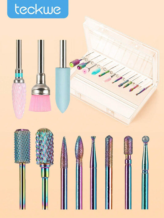 Teckwe 11Pcs Nail Drill Bits Sets,Nail Drill Bits Polishing Buffing Electric Manicure Head Replacement Grinding Head With Case For Manicure Pedicure Nail Art Salon Polishing Tools For Manicure Pedicure,Home Salon Christmas Gifts,Must-Haves For Autumn And